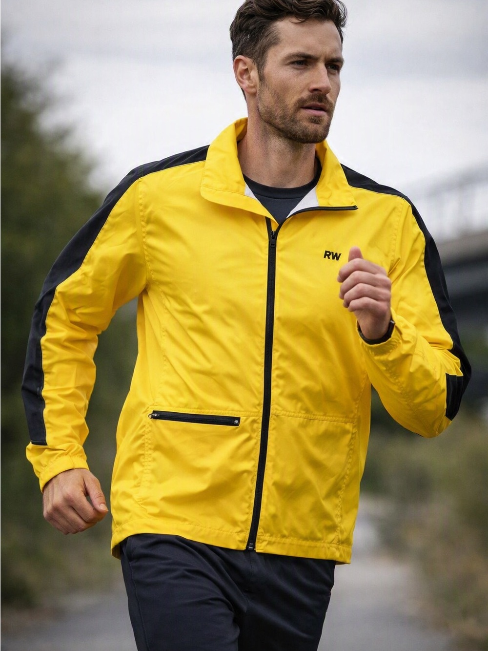 RW Runners World Wind Stopper Jacket Mens XL Yellow Full zip Vents Outdoor